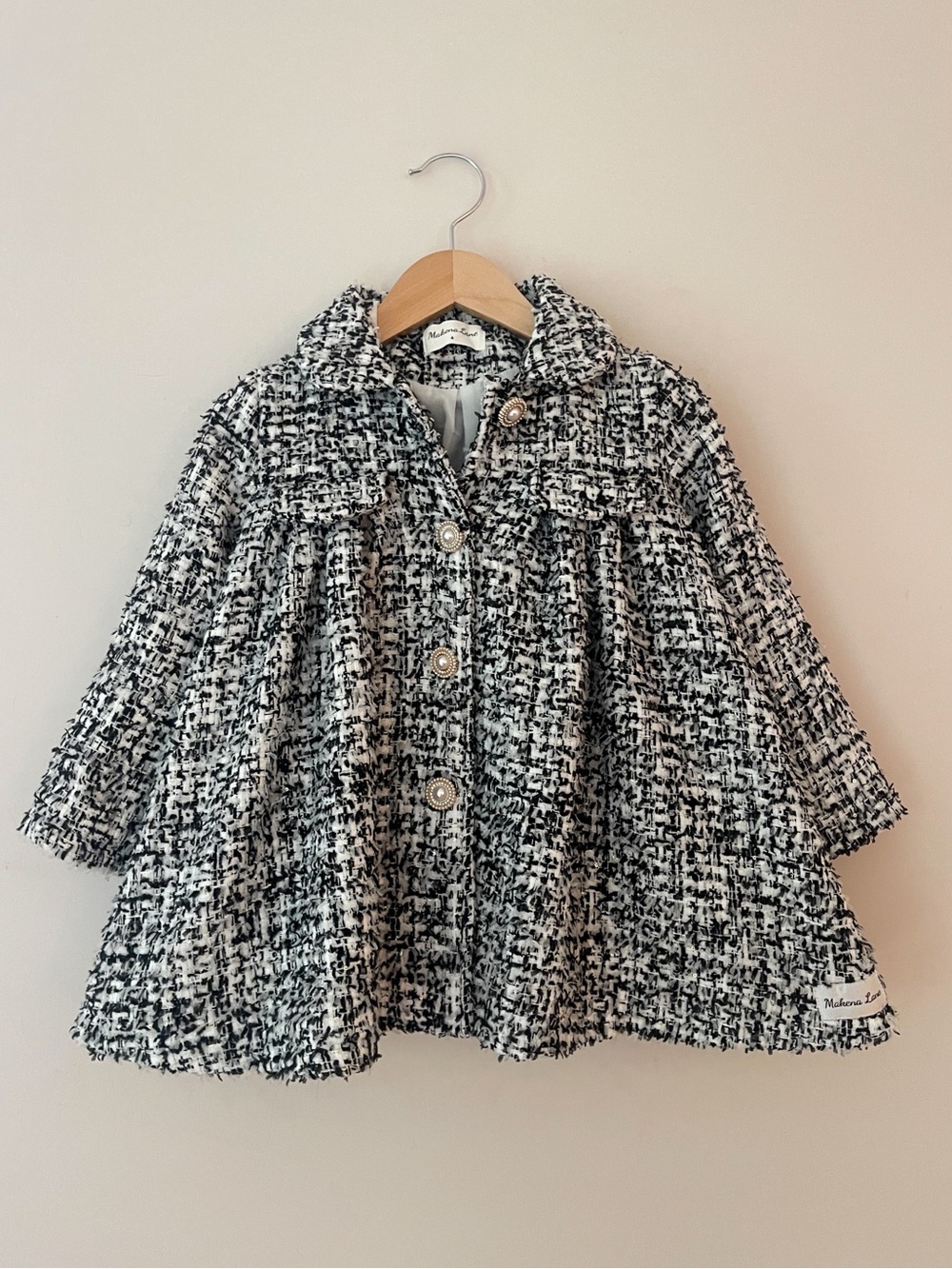 MAKENA LANE EUC Timeless Black & White Tweed Swing Coat